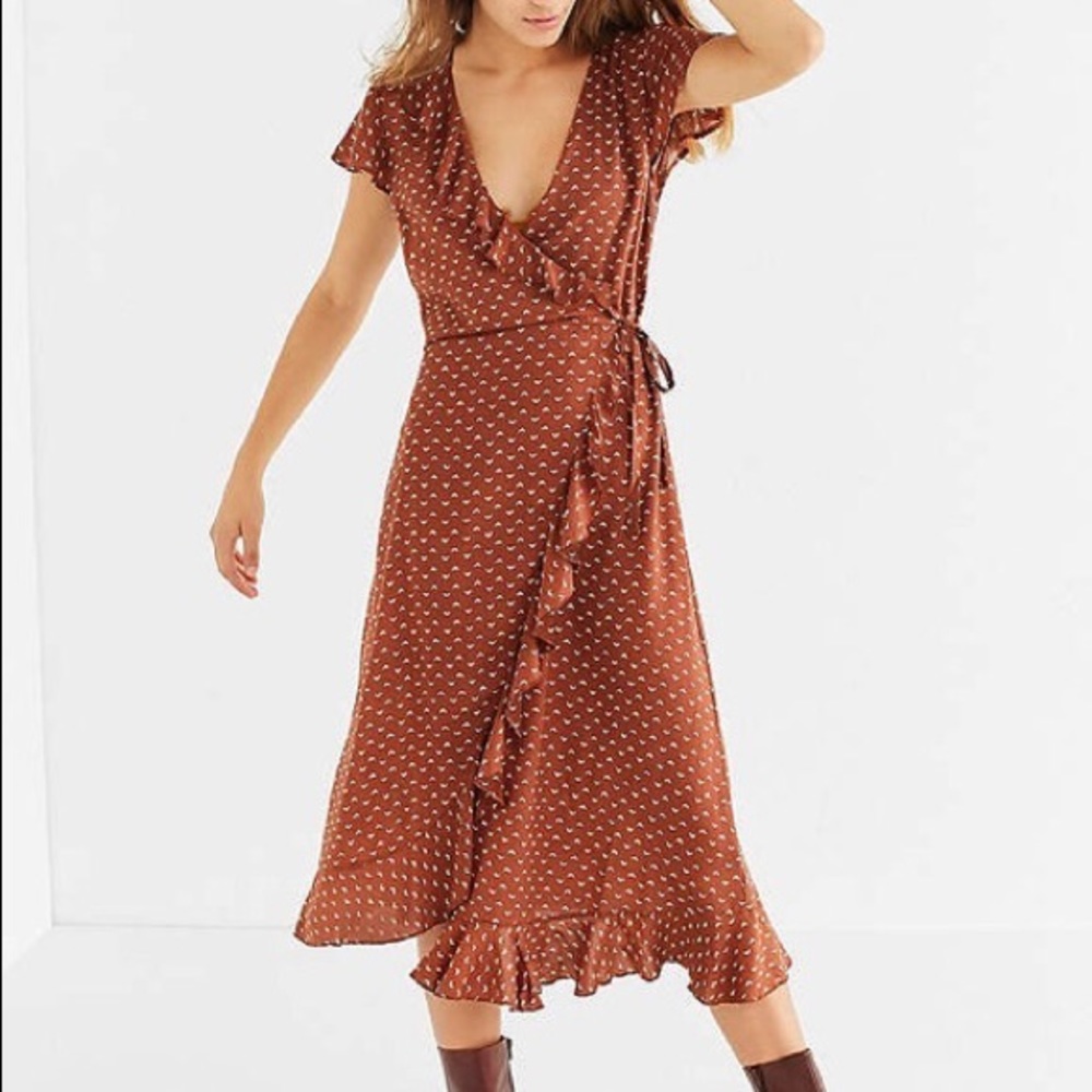 UO kimchi blue ruffle midi dress in brown
